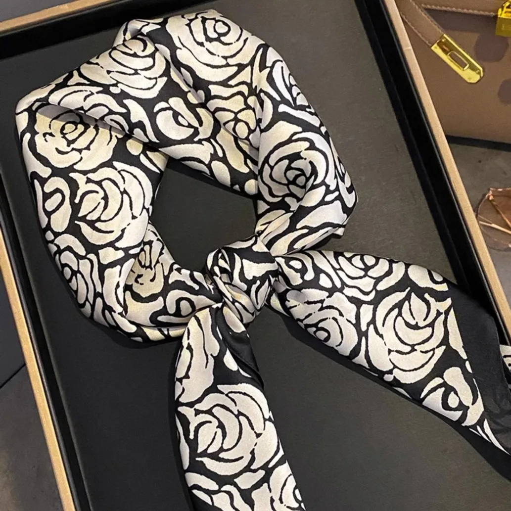 Syal desain cetak sutra untuk wanita baru 70cm tas tangan dasi leher Fashion selendang syal pergelangan tangan syal wanita