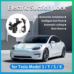 TPBUFF serratura di aspirazione elettrica per Tesla model 3 Y coperchio anteriore automatico Soft Close assorbimento porta parti di aggiornamento 2023 accessorio