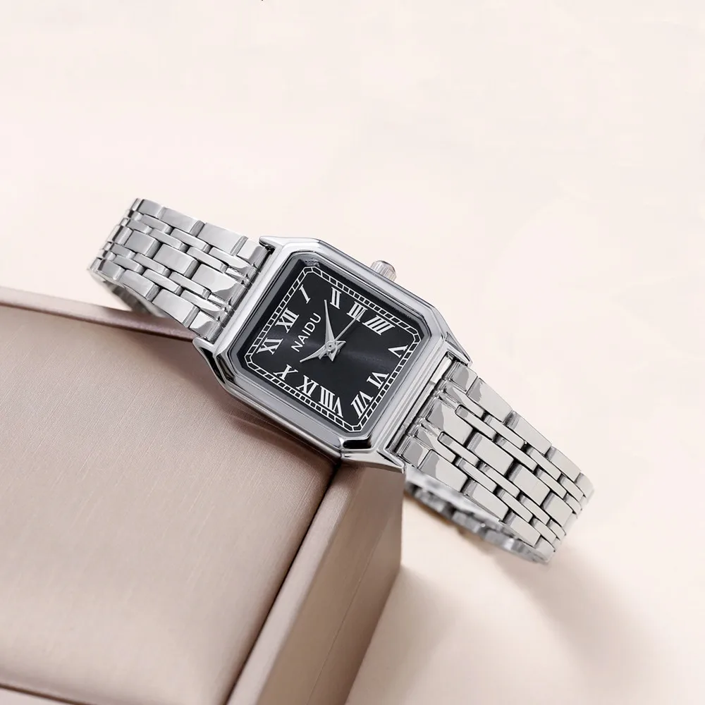 fashion silver steel rectangle women quartz watch