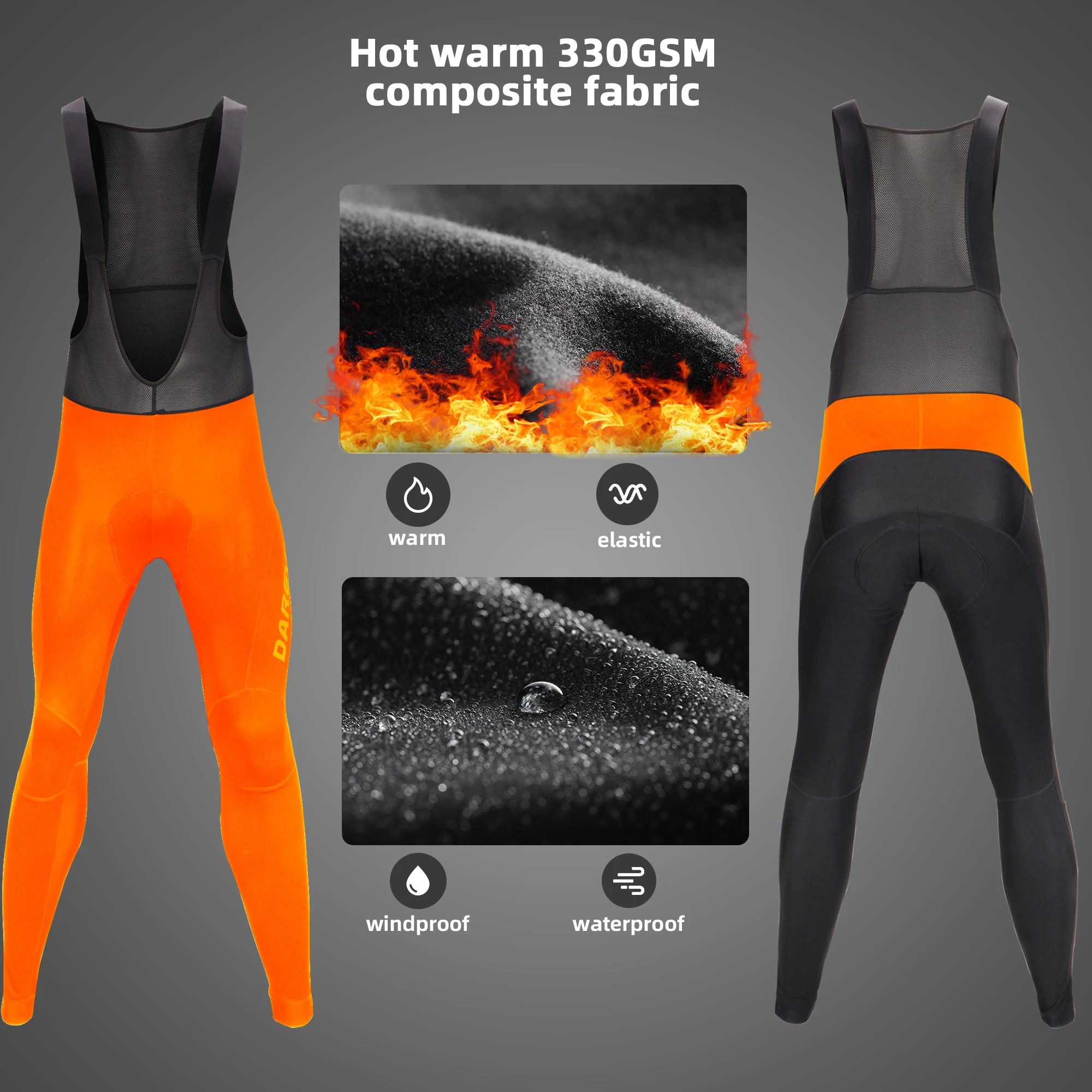 DAREVIE Cycling Bib Tights Winter PRO Level Waterproof Windproof Thermal Fleece Gel Pad Cycling Bib Pants Hot Warm Bike Trousers