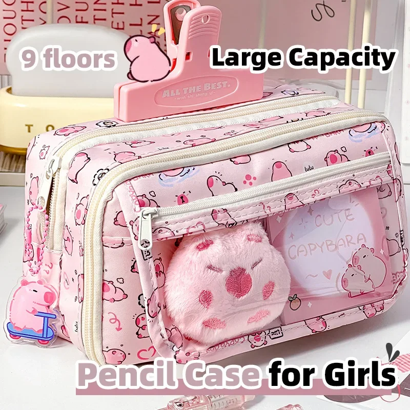 Cute Pencil Case For Girls Style Large Capacity Animal School Case Kids Fabric Zipper Pouch Kawaii School Supplies Children