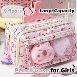 Estojo para Lápis Animal de Grande Capacidade para Meninas, Tecido Zipper Pouch, Material Escolar Kawaii, Estilo Bonito, Crianças e Crianças