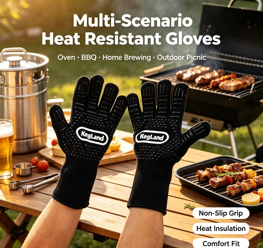 KegLand Heat Insulation Gloves High Heat Resistant Oven Mitts Multifunctional Thickening Gloves BBQ Picnic Supply