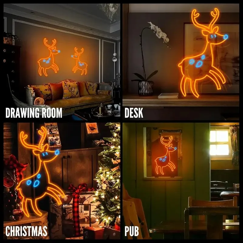 Reindeer LED Neon Sign for Wall Decor Dimmable Switch Adjustable Blue Orange Room Bedroom Christmas Tree Party Bar Wedding