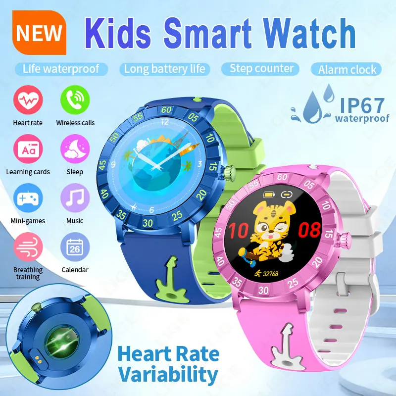 2026 Kid's Smart Watch Sleep Heart Rate Monitoring Alarm Clock Exercise Learning Cards Games Story Flashlight Children's Watch