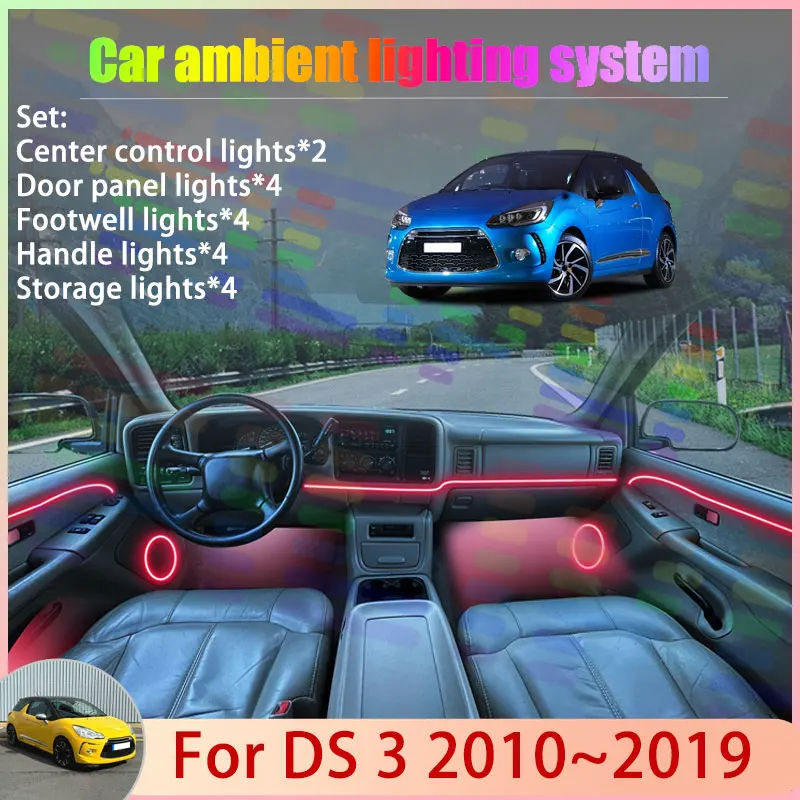 

For DS 3 Citroen Citroën 2010~2019 2011 MK1 2/18 in 1 Car Atmosphere Light Lamp RGB Shade Ensemble Streamer Atmosphere Set Auto