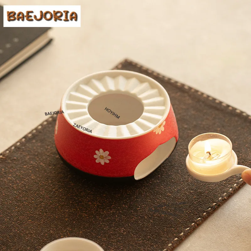 Hawthorn Red Hand-painted Daisy Tea Warmer Holder Candle Heater Stove Kettle Stand Baked Milk Jar Carbon Furnace Cafes Craft