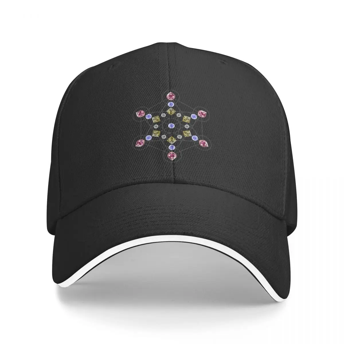 Blue Red Yellow on White Metatron Cube Gems Mandala Shapes Mania Baseball Cap Horse Hat summer hat Men Women's