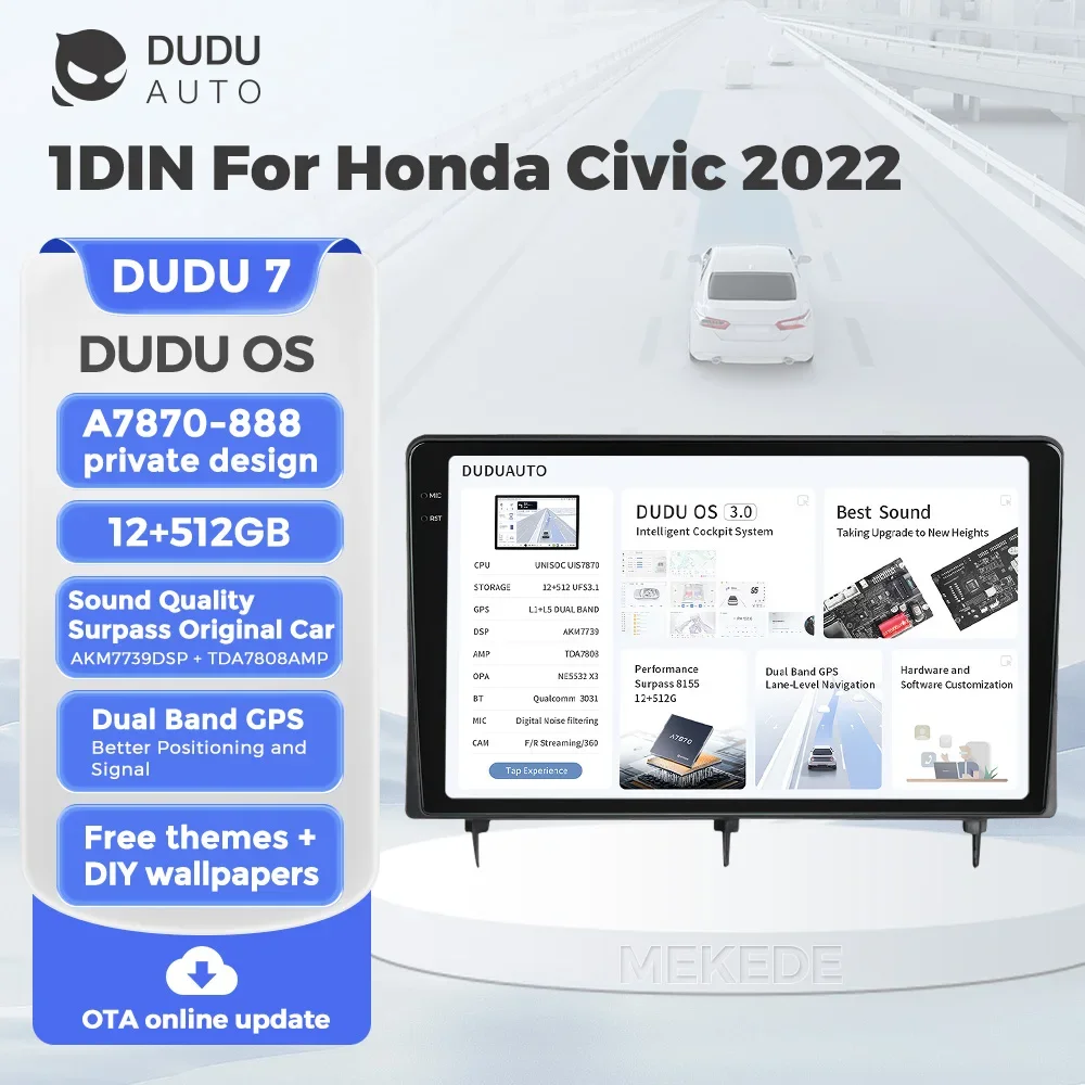 DUDU7 Pure Android 13 8-Core 12+512GB 2K Screen Car Radio Intelligent Navigation For Honda Civic 2022 GPS 4G LTE WIFI Car-Play