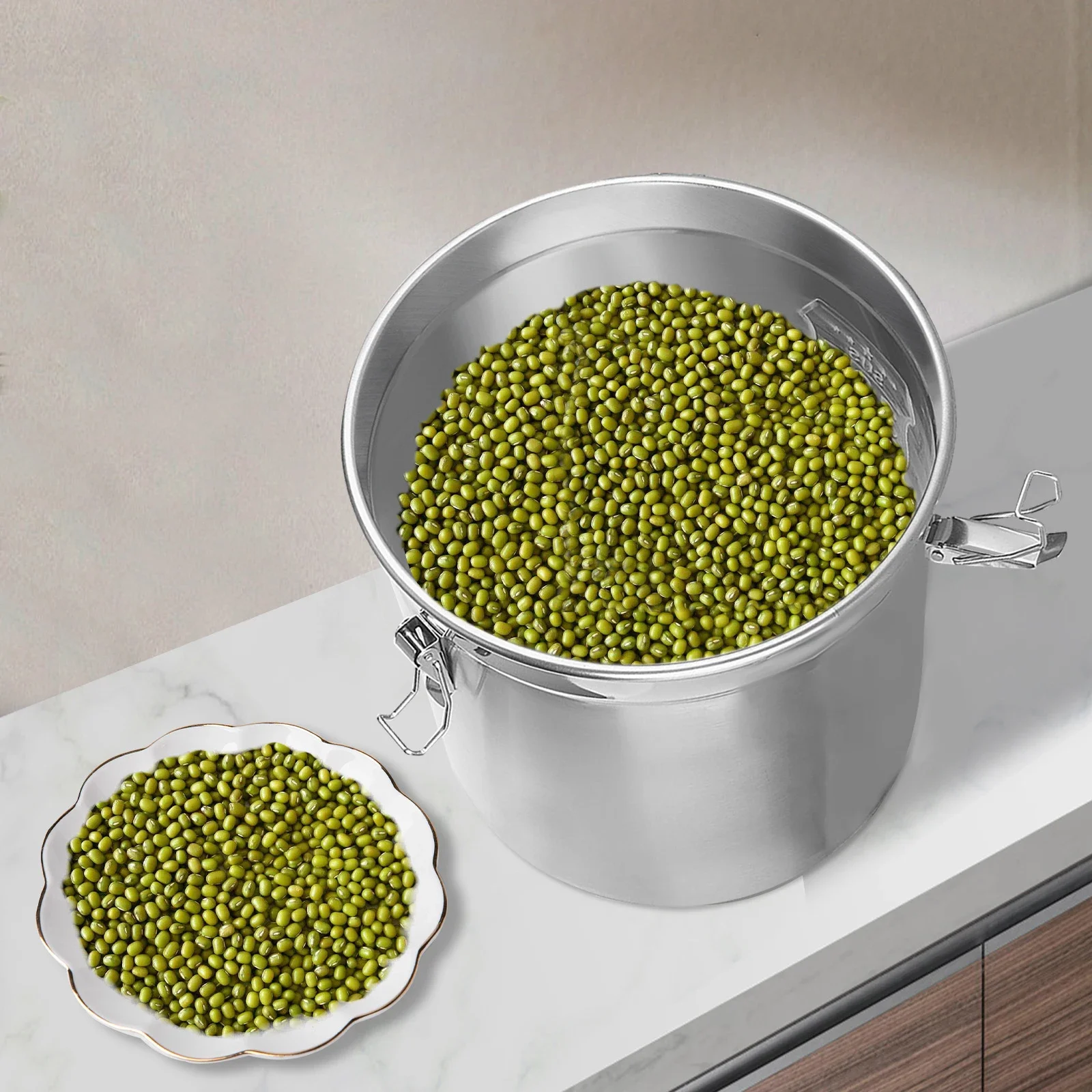 

Food Storage Canisters 6L Stainless Steel Airtight Canister,w/ Airtight Lid&Locking Clamp, Rice Cereal Grain Canisters Container