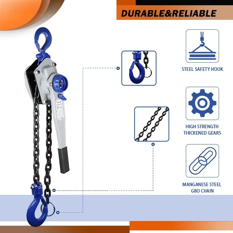 New High Quality Aluminum Alloy Lever Hoist Chain Block 3 Ton for Manufacturing Plant