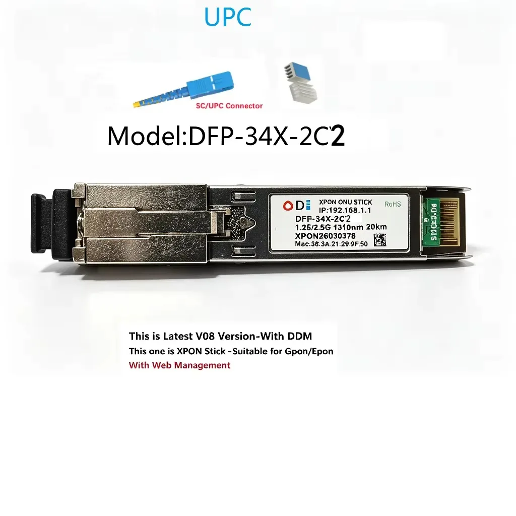 ODI  XPON ONU STICK Module 3V08 With MAC SC 1310nm/1490nm DDM  PPPoE IPoE HGU Pon Module Ont 20KM Modem SC/APC CONNECTOR