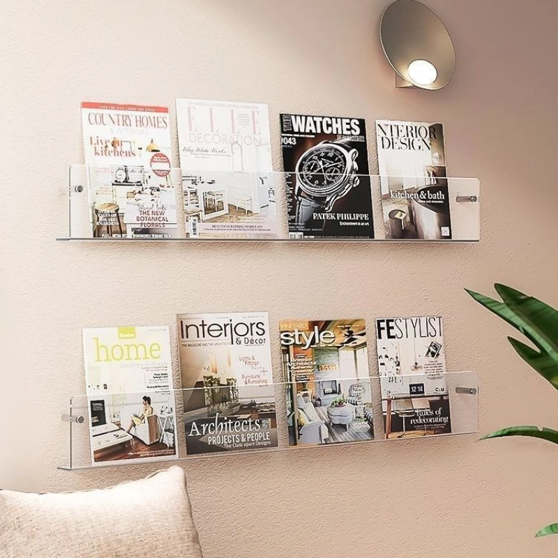 1pcs INS Transparent Acrylic Wall Decoration Magazine Storage Rack Children\'s Picture Book Newspapers Records Wall Mounted Shef