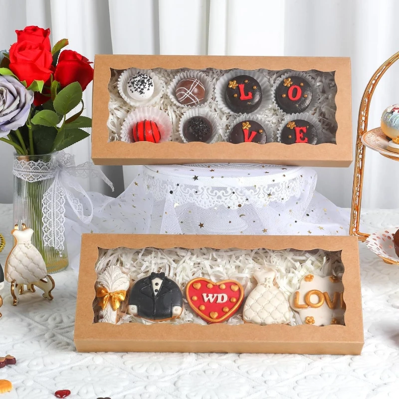 Brown Strawberry Chocolate Packaging Box Window Opening Cake Case Baking Package Dessert Long Boxes Party Supplies Bakeware