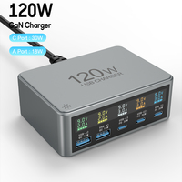 120W GaN Charger 5 Ports USB Type C Desktop Charging Station LED Display PD 30W Fast Charging For iPhone 16 15 14 iPad Samsung