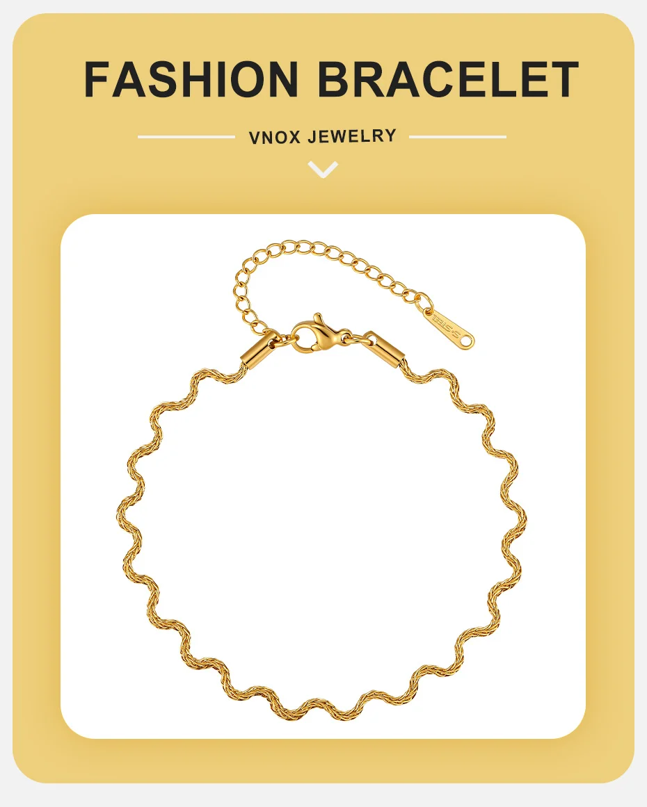 Vnox Minimalistisches Vergoldetes Wellenlinien-Armband für Frauen, Trendiges Edelstahl-Armband, Wasserdichter Schmuck, Nicht-verblassend – Detail 1