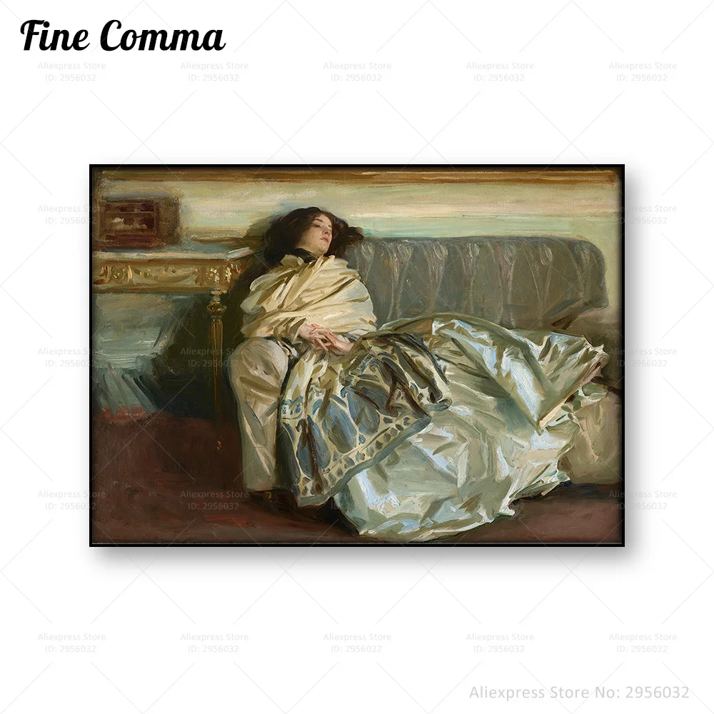Nonchaloir Repose John Singer Sargent Decadent Girl Vintage Poster Antique Wall Art Canvas Print Oil Painting Repro Home Decor