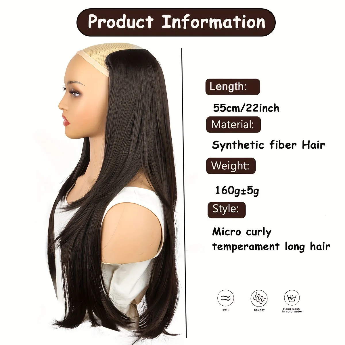 22Inch Synthetic Long Straight Layered Slightly Curly Hair Extension V-Shaped Fashion Hair Accessories for Women