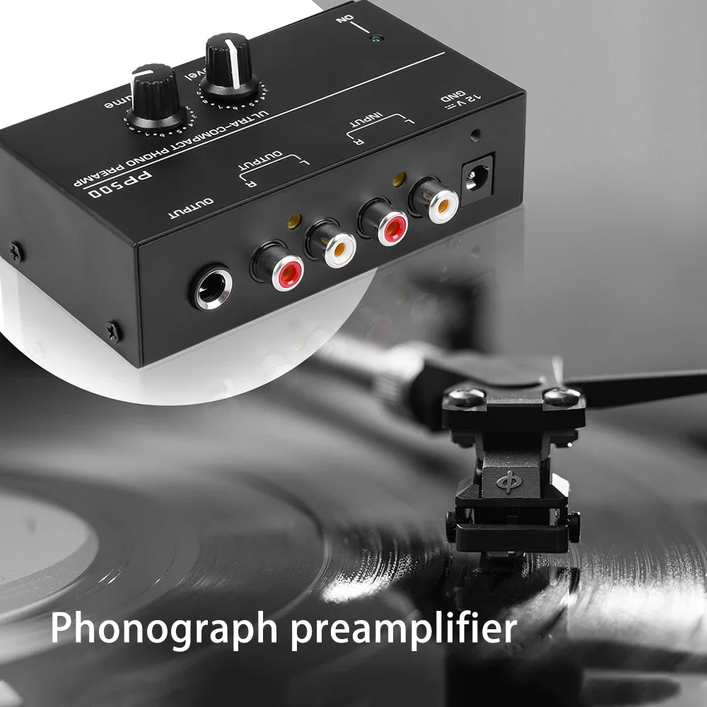 Portable Phono Preamp Preamplifier With Level Volume Control For LP Vinyl Turntable RCA Input 1/4" TRS Output Interfaces