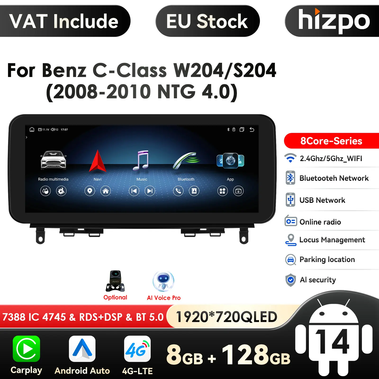 Android Auto-Multimediaplayer für Benz C-Klasse W204 S204 2008-2010 NTG 4.0 Radio Navigation Stereo Carplay Autoradio GPS 8+128G