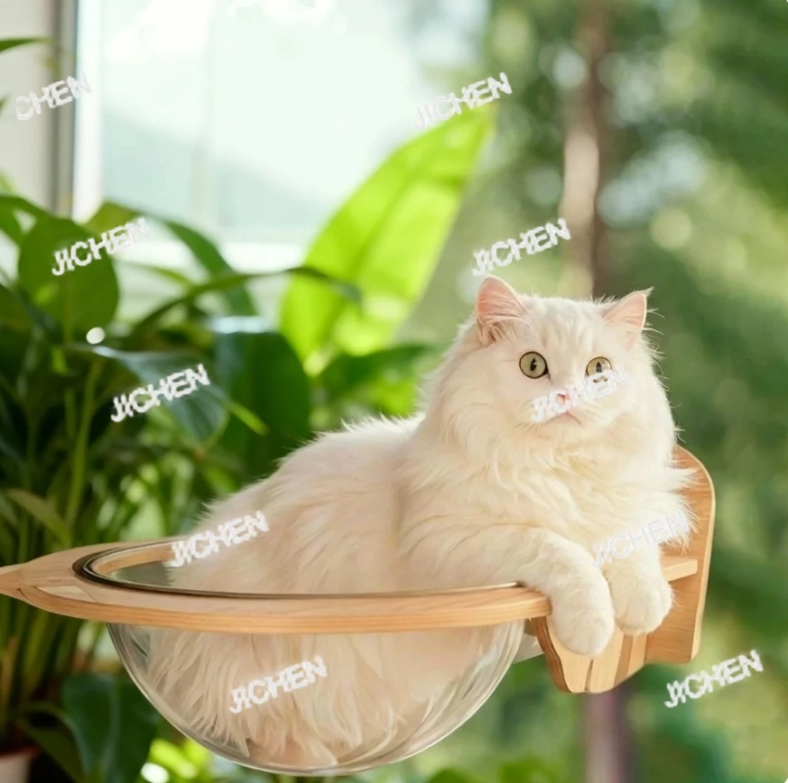 

Новая деревянная лежанка для кошек JC с присосками, в виде космической капсулы, без сверления, с интегрированной установкой на окно/стену, для всех сезонов.