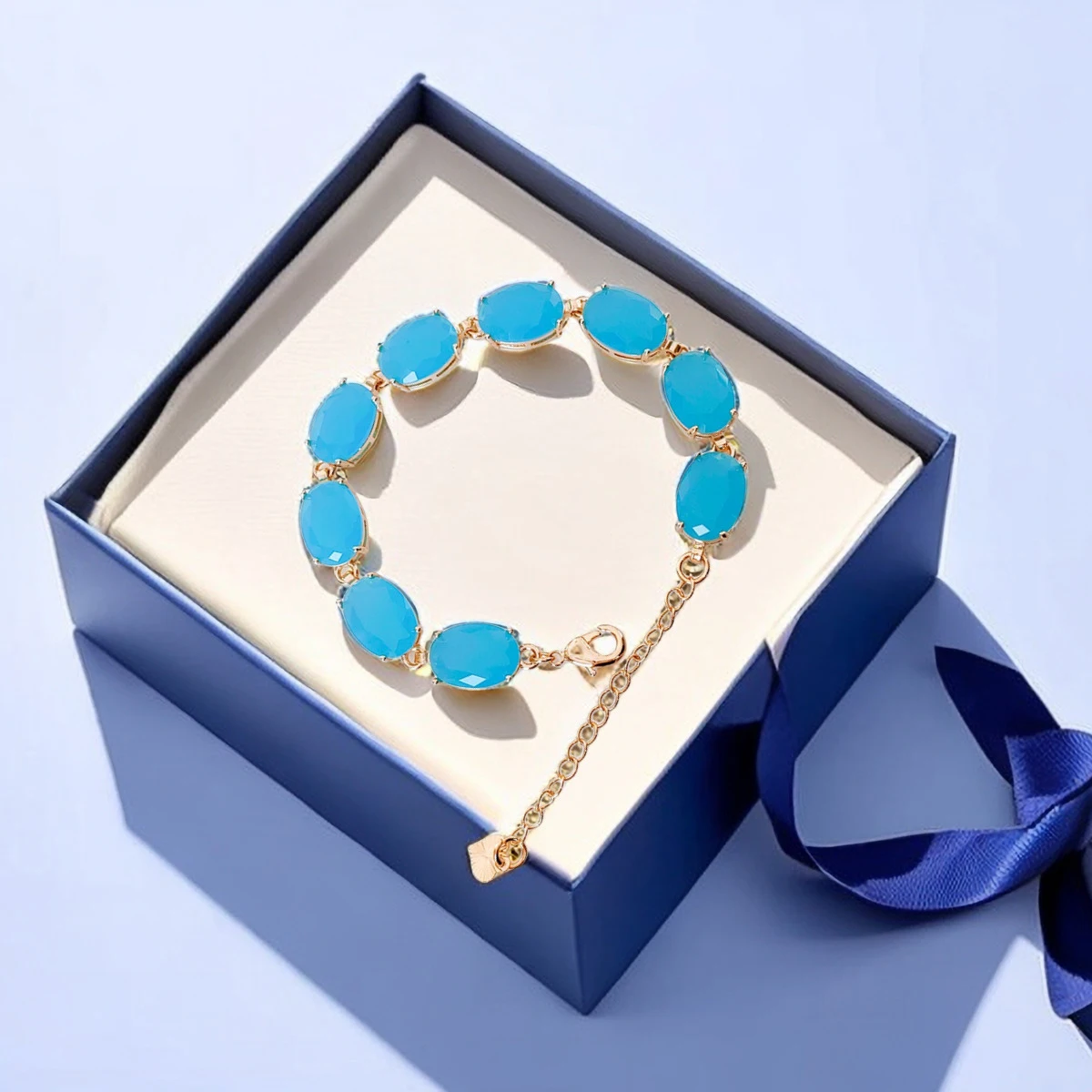 Paraiba-Kiefernstein, blauer Edelstein, ovales Kupfer-Damenarmband, elegante Mode, beliebte Armbänder für Liebhaber, Freunde, Frauen, Geschenke – Detail 6