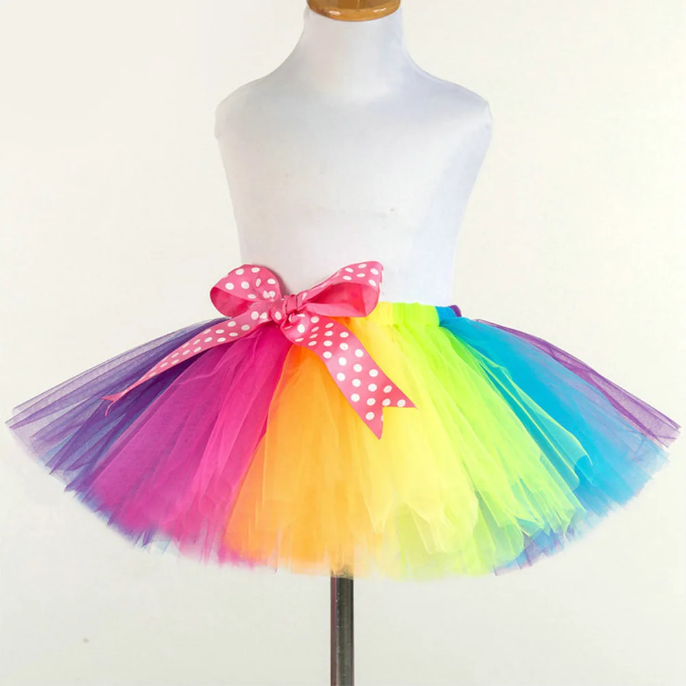 

Rainbow Tutu Skirt For Kids Baby Girl Multicolor Mesh Party Dress Halloween Costume Birthday Dance Wear Half-Length