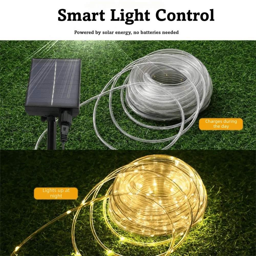 Wedding Party Waterproof Solar String Lights Energy Saving 8 Modes LED Tube Lights 50 LEDs Durable Rope Lights Garden Decor