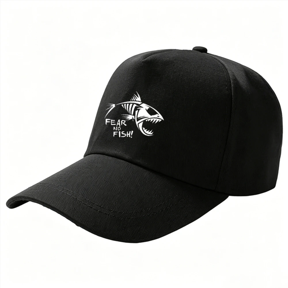 Fear No Fish Skeleton Fish Bone Printed Baseball Cap Fishing Lover Adjustable Dad Hat Angler Outdoor Hunting Casual Sun Hat Cap