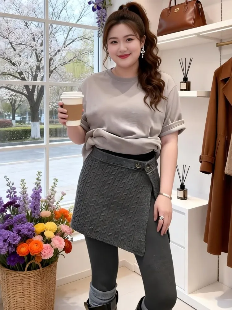 

Юбка-трапеция большого размера с высокой талией, вязаная, с эффектом утяжки, скрывающая недостатки фигуры, новая весенняя коллекция, для зимы