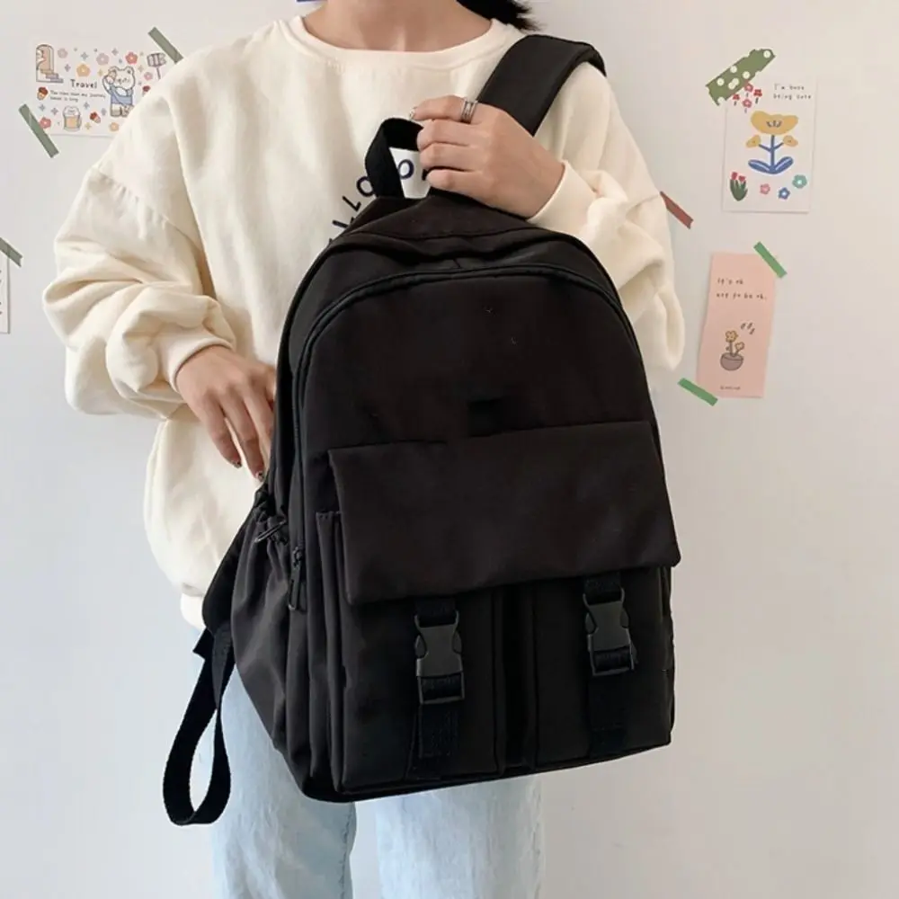 

Casual Nylon Harajuku Backpacks Streetwear Korean Style Canvas School Bag Solid Color Large Capacity Shoulder Bag Travel