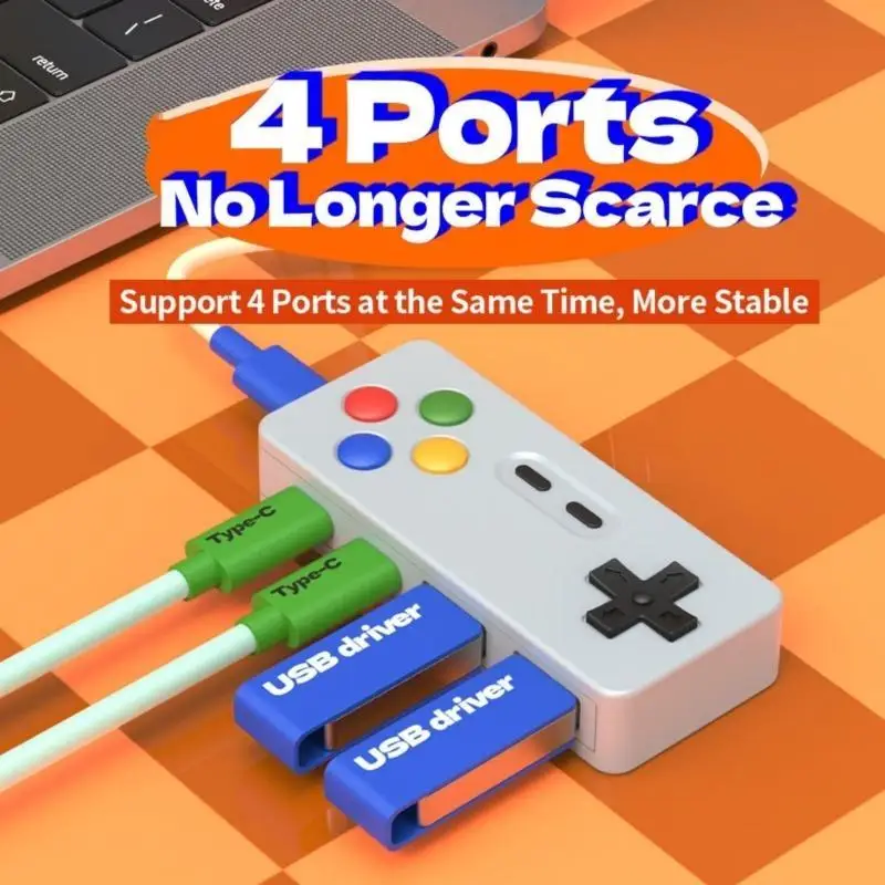 R53C USB2.0 to 2 Type C and 2 USB Port Hub with Game Controller Look USB Converters