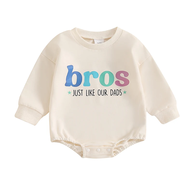 Baby Boy Romper, Long Sleeve Crew Neck Letters Print Fall Bodysuit Clothes for Casual Daily