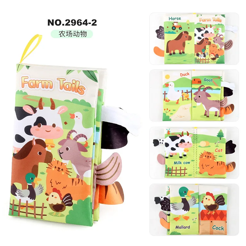 New Baby Toys Cartoon Animals Tail Baby Cloth Book Educational Ringed Paper Cloth Book Toys Enlightenment Baby Toys 0-12 Months