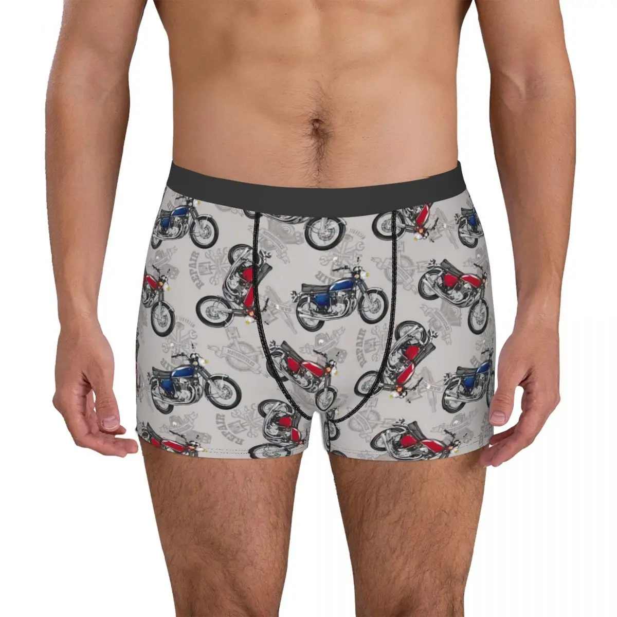 

My Tools My Rules Gray Tossed Motorcycle Underpants Cotton Panties Men's Underwear Ventilate Shorts