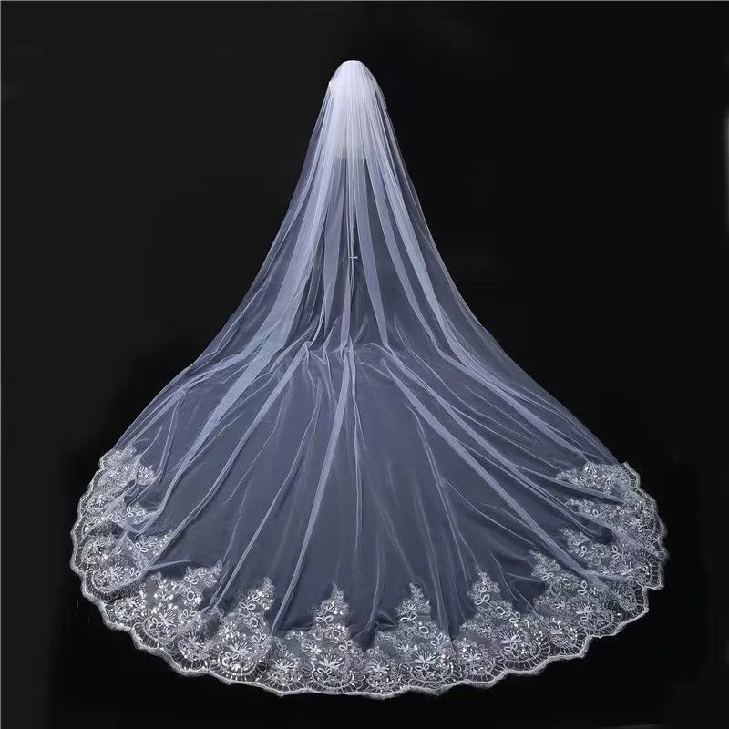 3*3 Meter White Ivory Cathedral Wedding Veils Long Lace Edge Bridal Veil Wedding Accessories Mantilla Wedding Veil
