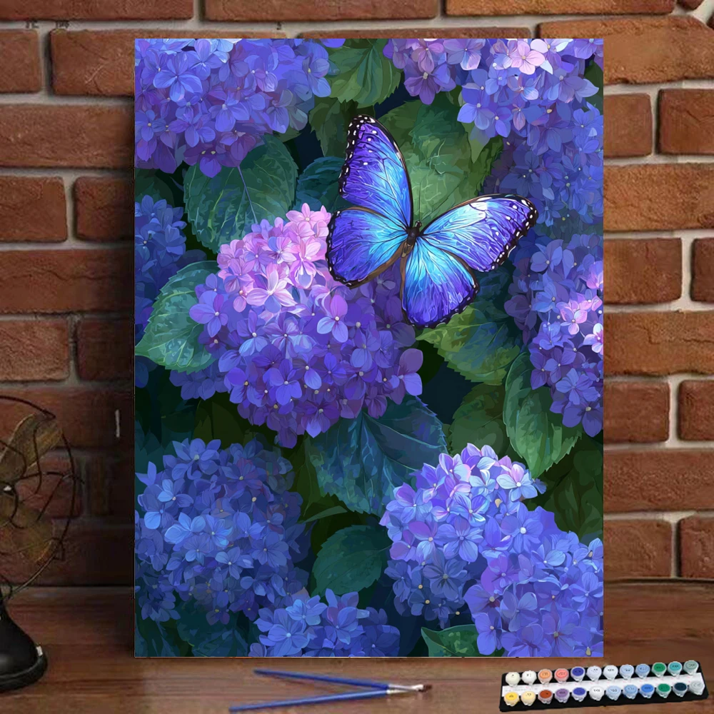 

Painting by Numbers Purple flowers and butterflies Digital Painting Handmade Adult Children Gift Wall Decoration D