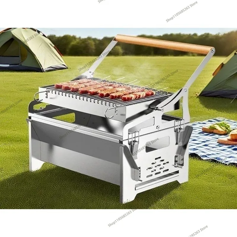 Charcoal Barbecue Grill Household Outdoor Detachable Rotating Mesh Grill