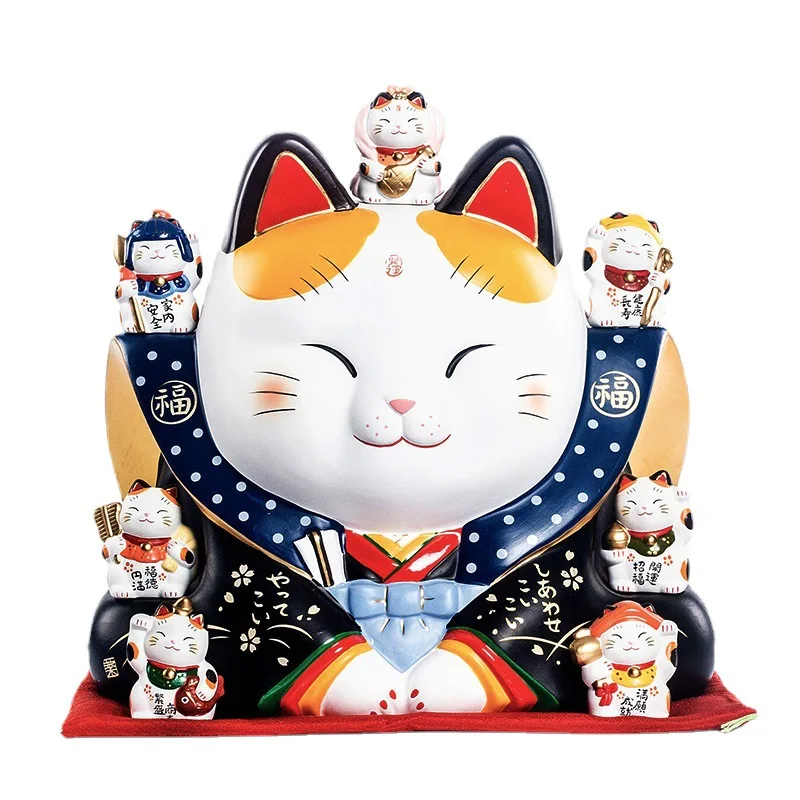 

Large painted ceramic cat ornament Lucky Cat opening housewarming gift