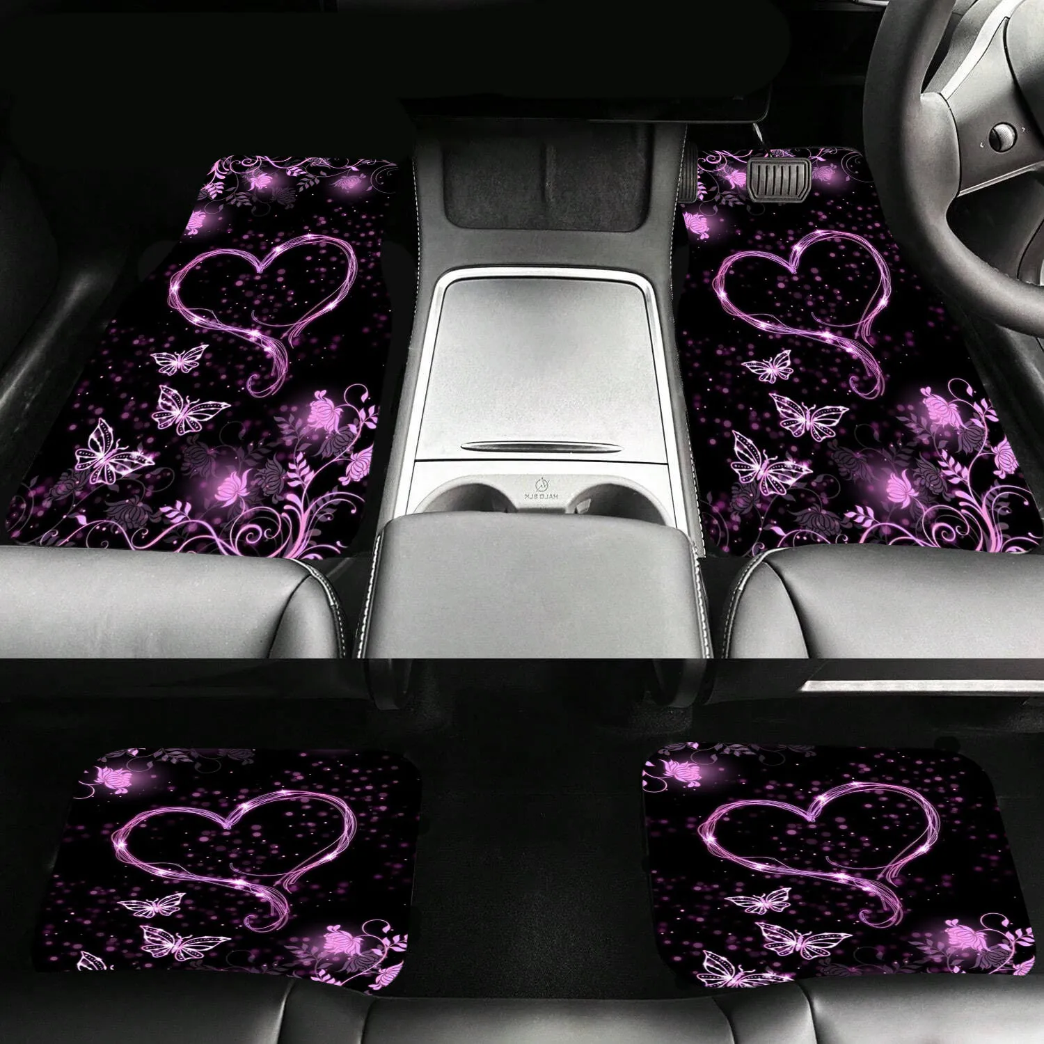 

4pcs All-Weather Floor Mats - Full Coverage Car Mats, Fun Design With Dark Background, Heavy-Duty Polyester Fabric - Ideal Inter