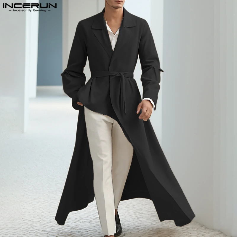 INCERUN Men Irregular Trench Solid Color Loose Lapel Long Sleeve Irregular Windbreaker Men Streetwear 2025 Fashion Casual Coats