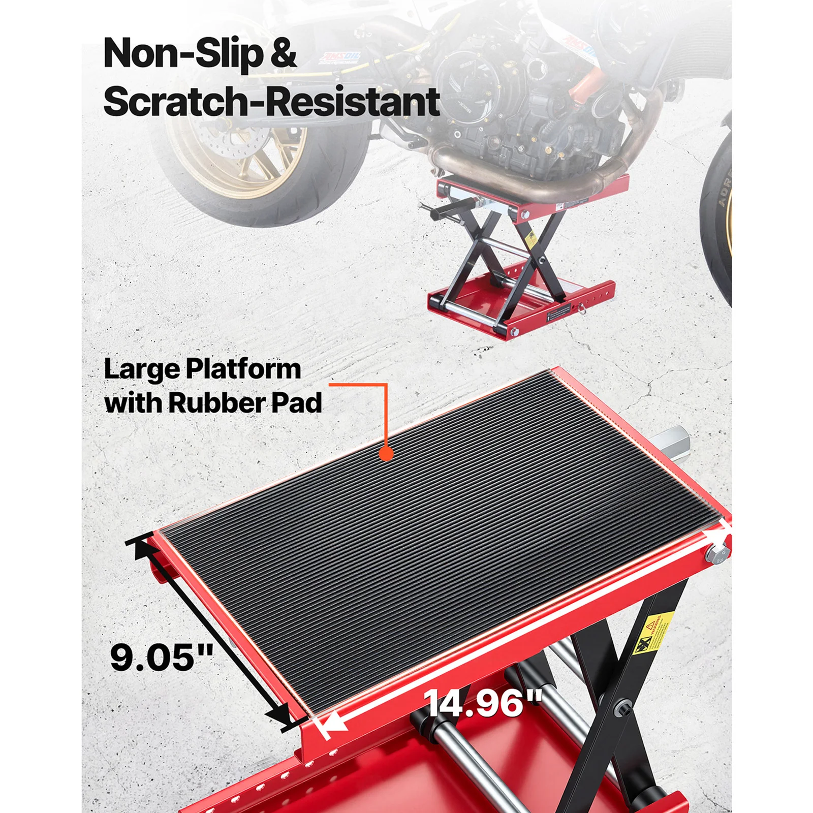 SucceBuy Motorcycle Lift 1100 lbs Motorcycle Scissor Lift Jack with Wide Deck & Lock Pin 3.74-13.38 in Center Hoist Crank Stand
