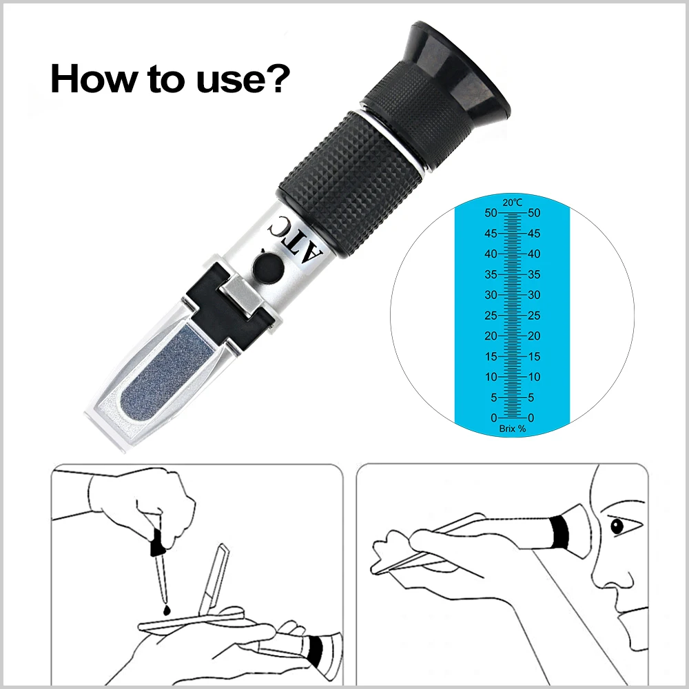 SYXLIF Sugar Refractometer Juice Concentration Meter Densitometer 0-50 Brix refractometer Sugar Food Beverages ATC Saccharimeter