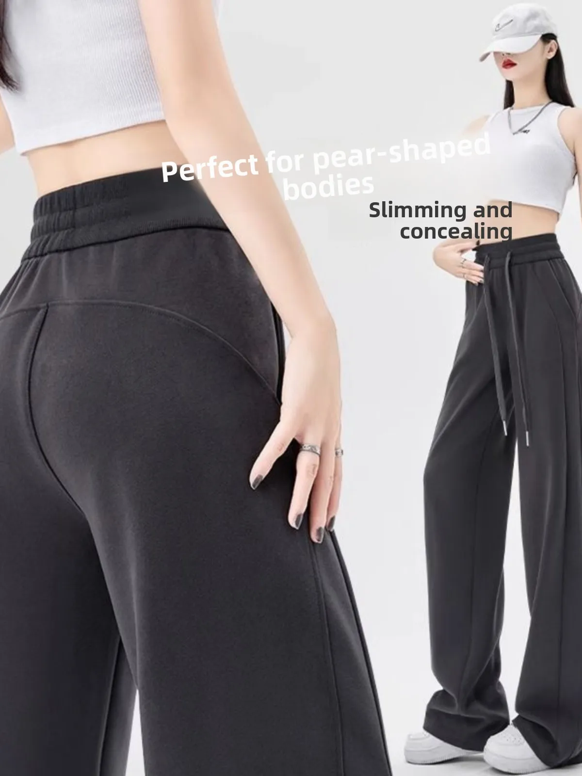 

Американские прямые брюки-палаццо для женщин, весна-осень, новинка, маленький размер, корейские свободные спортивные штаны-бананы, повседневные...