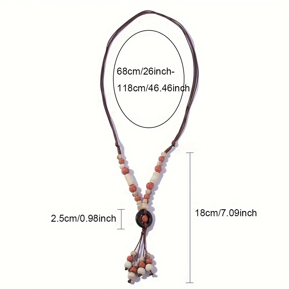 Bohemian style long ceramic tassel necklace for women, vintage and chic fashion jewelry, Bohemian ethnic style necklace