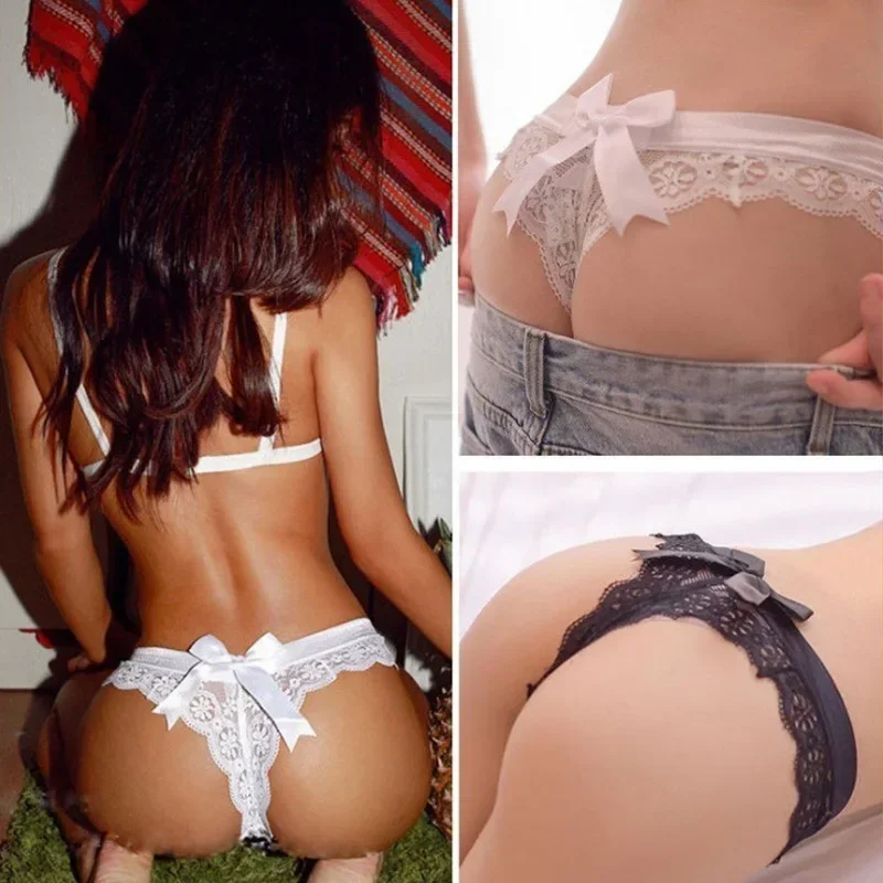 Sexy Bow Lace Panties Women Low Waist Underwear Exotic Female Thongs Lingerie Breathable Temptation Embroidered Intimates