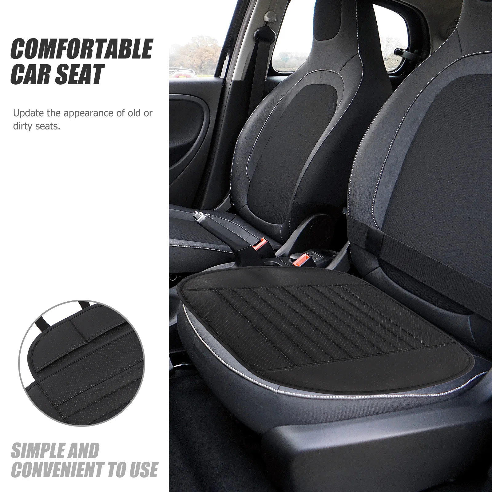 

Car Front Seat Cover PU Non-Slip Waterproof Protector Cushion with Anti-Skid Silica Gel Pressure Relief Comfortable