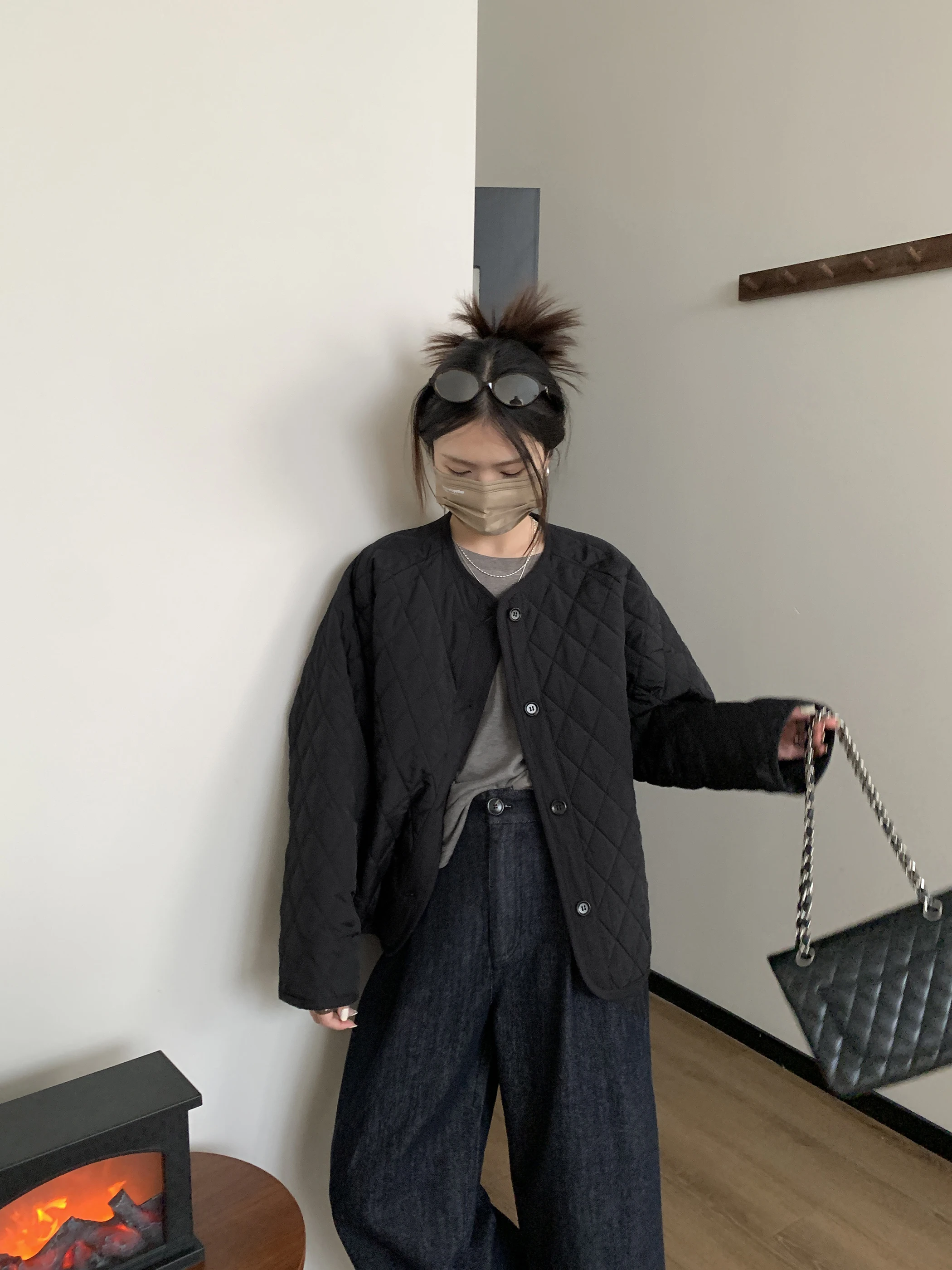 

Зимняя стеганая хлопковая куртка NIZONDAYS для женщин, с ромбовидным узором, утепленное пальто свободного кроя с длинными рукавами