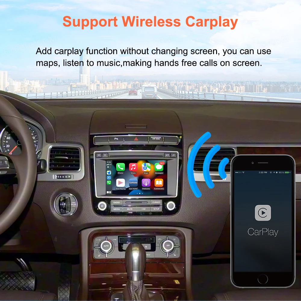 Bonroad Wireless Carplay Android Auto Retrofit Decoder Box für Volkswagen Touareg mit 6,5-Zoll-Bildschirm RCD550 2011–2018 Mirroring – Detail 5
