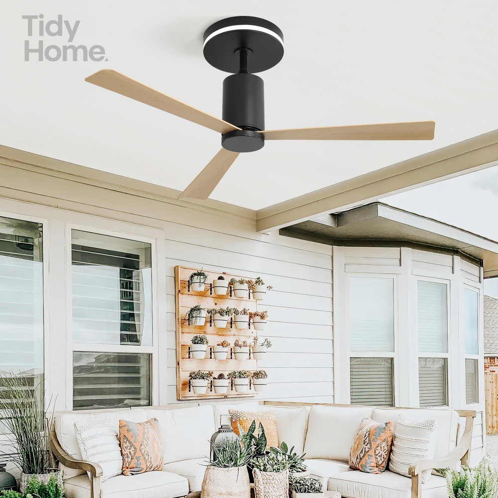 

52 Inch Modern Flush Mount Ceiling Fan with led light and Remote Control, 3 ABS Blades Noiseless Reversible DC Motor for Indoors